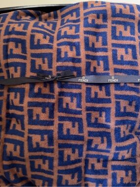 Fendi Brown and Navy Monogram Twin Blanket Authentic Unused